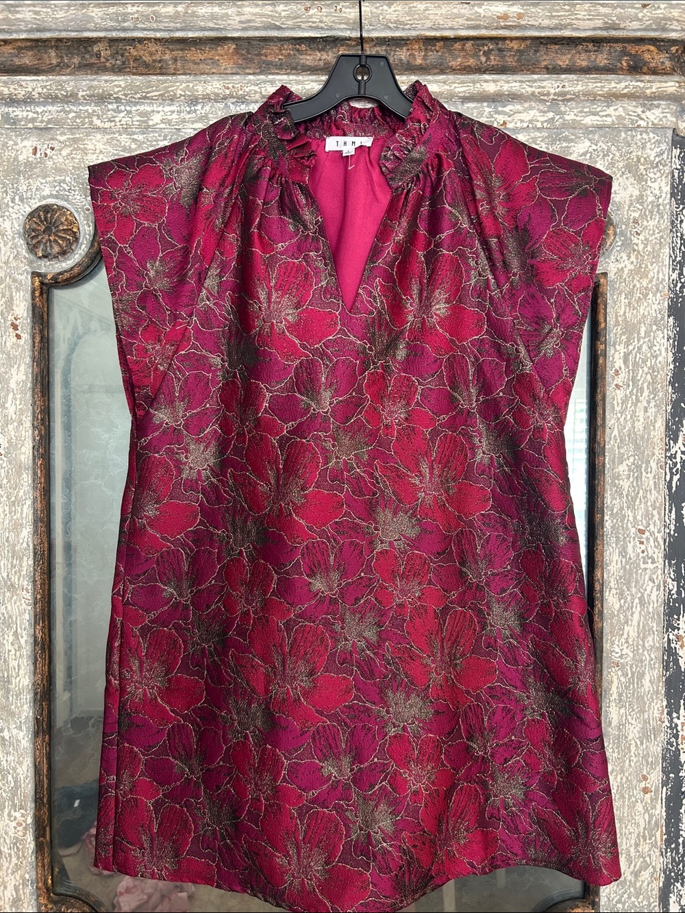 THML Fuchsia Floral Metallic Mini Dress